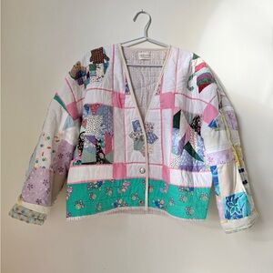 ⭐️ Handmade Upcycled Quilt Jacket -SHORT- Umbrella Bears Vintage Cotton